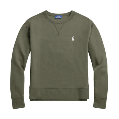 Ralph Lauren SS23 Solid Crewneck Long Sleeve Pullover Sweatshirt Green Mens 211782357-007