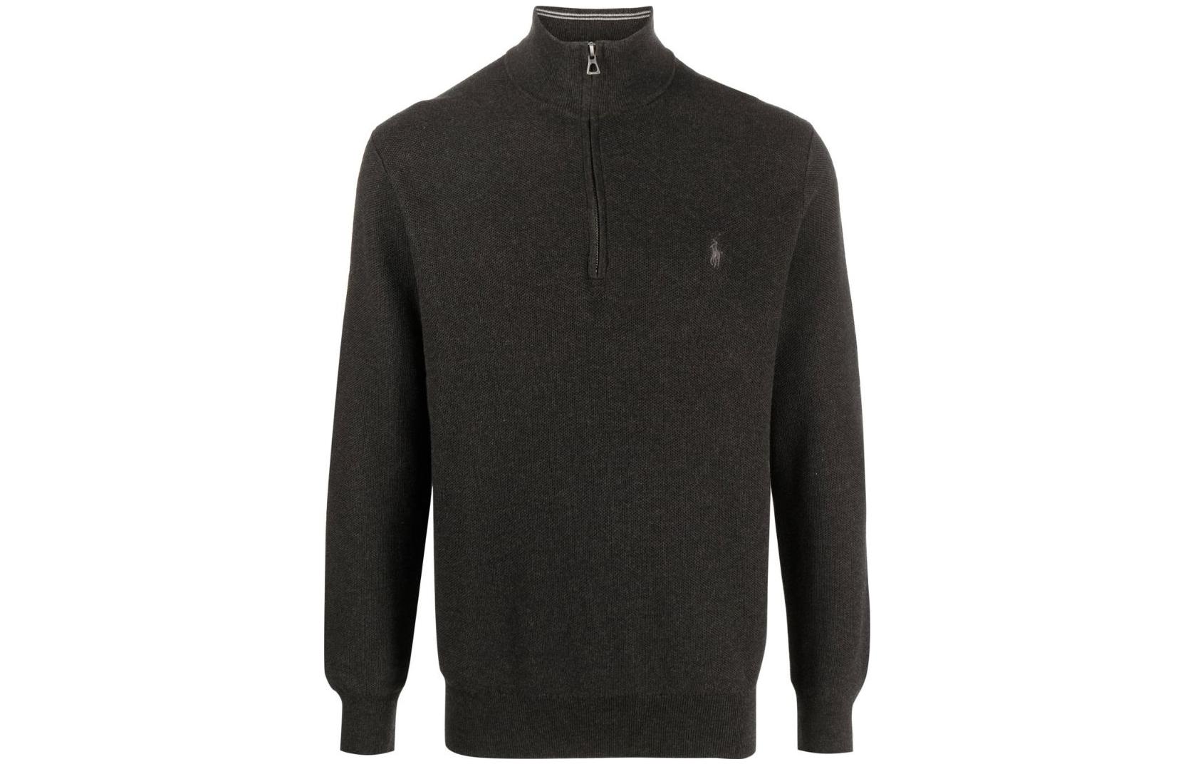 Ralph Lauren SS23 Solid High-Neck Half-Zip Pullover - Dark Gray 710888900-008