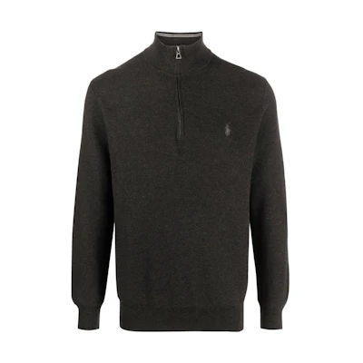 Ralph Lauren SS23 Solid High-Neck Half-Zip Pullover - Dark Gray 710888900-008
