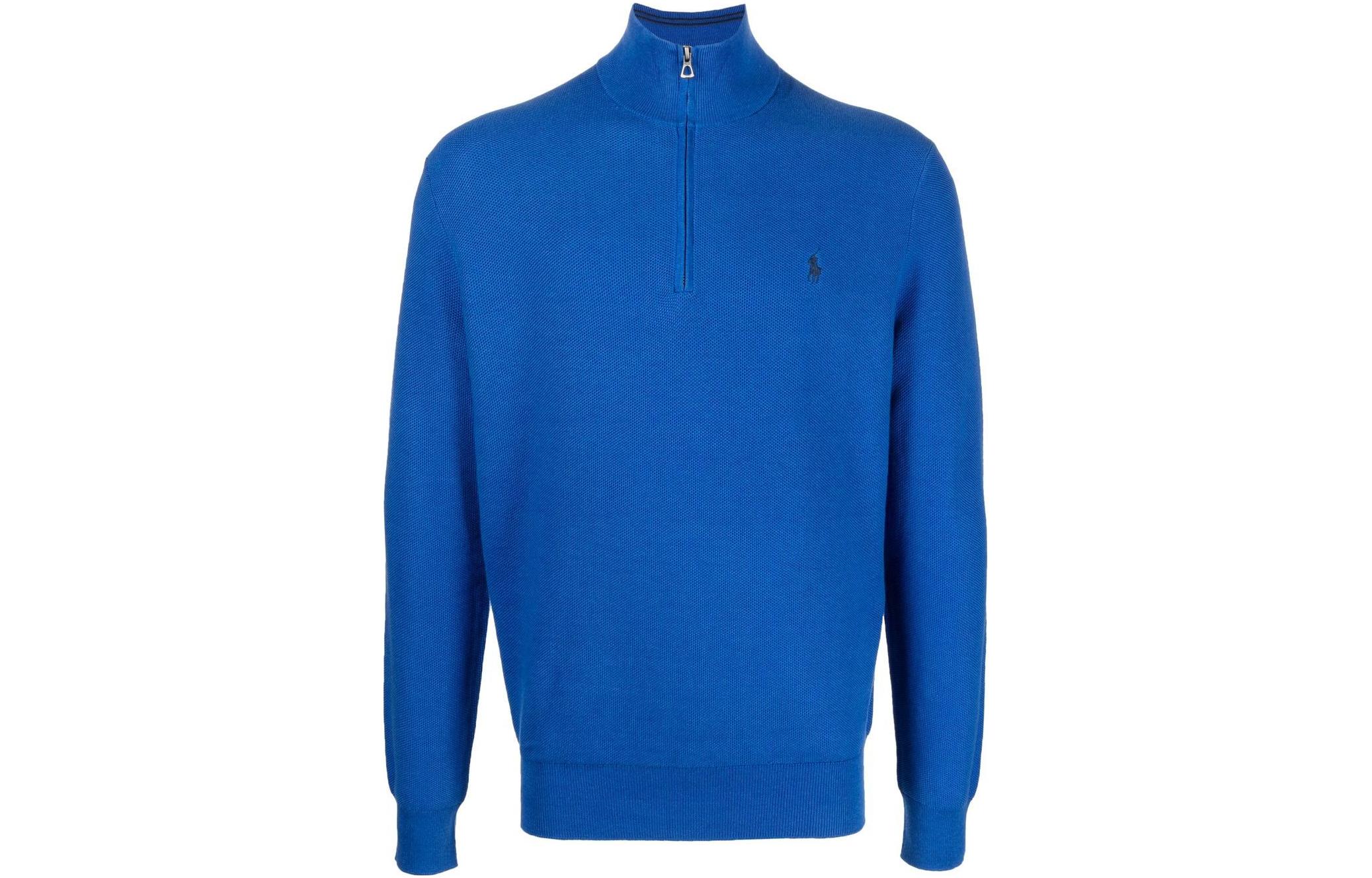Ralph Lauren SS23 Solid High-Neck Quarter-Zip Pullover - Blue 710888900-016