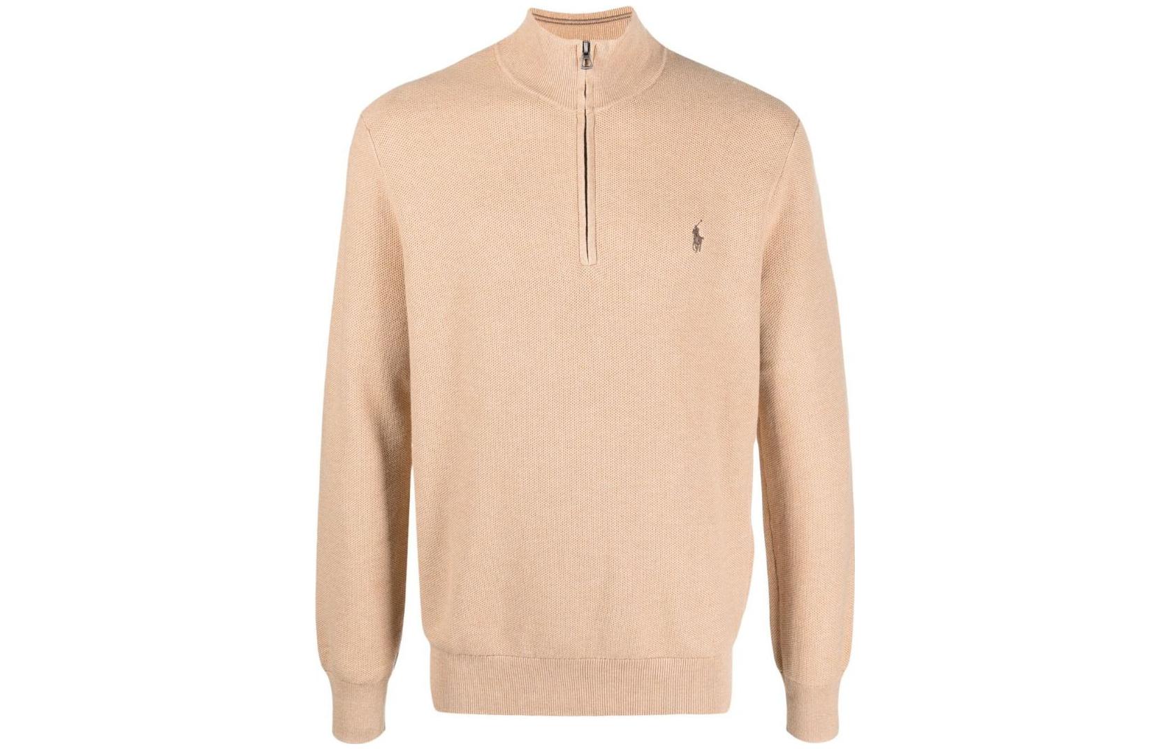 Ralph Lauren SS23 Solid High Neck Half-Zip Pullover Sweatshirt Khaki 710888900-014