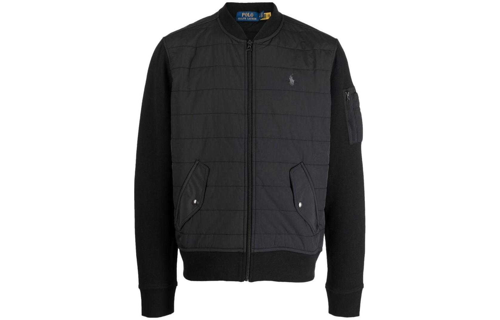 Ralph Lauren SS23 Solid Logo Embroidered Baseball Jacket Black 710900848-001