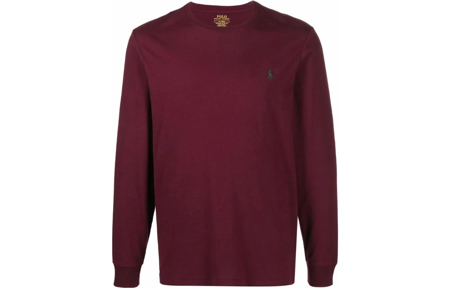 Ralph Lauren SS23 Solid Logo Embroidered Crewneck Sweatshirt Maroon 710671468-041