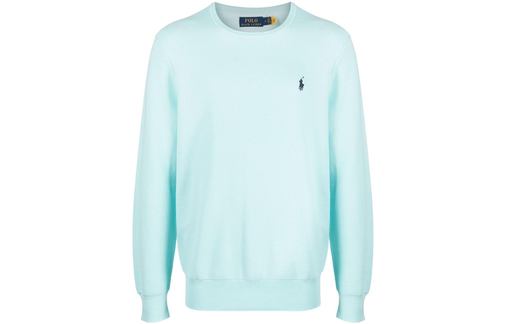 Ralph Lauren SS23 Solid Logo Embroidered Crewneck Sweatshirt Men’s Light Blue 710895559-002
