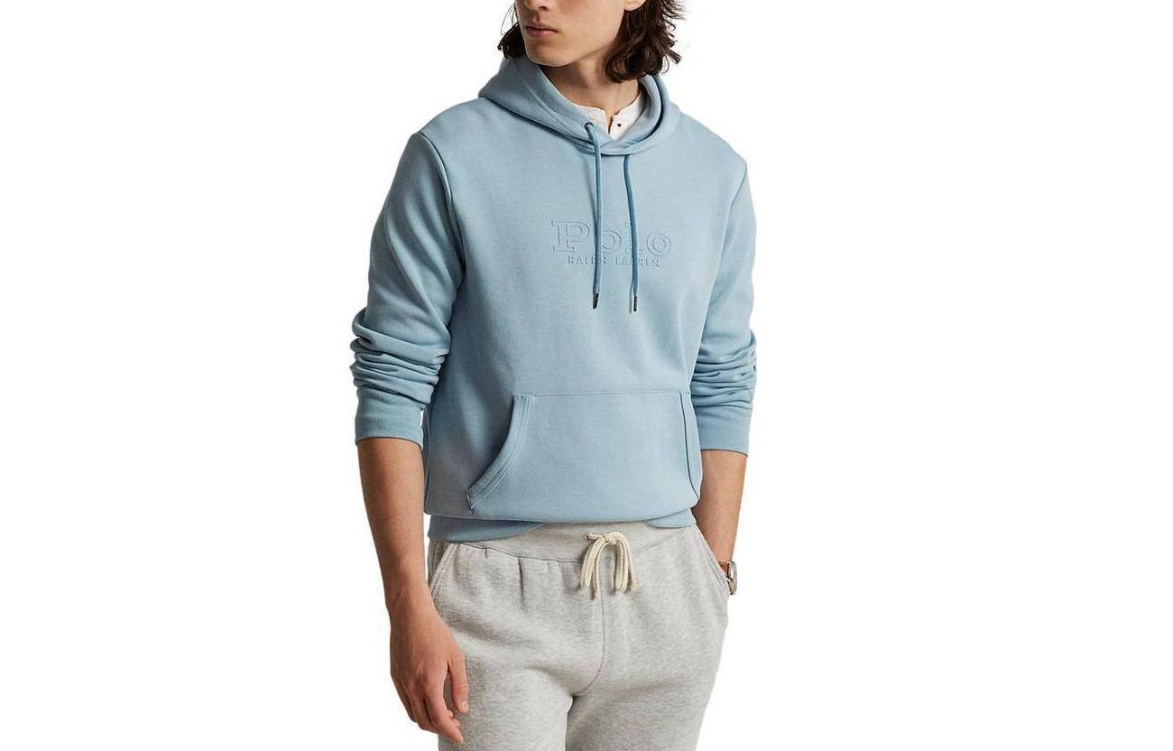 Ralph Lauren SS23 Solid Logo Embroidered Drawstring Hoodie Blue 710890704-005