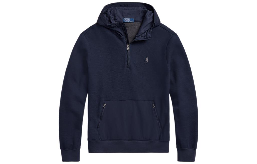 Ralph Lauren SS23 Solid Logo Embroidered Quarter-Zip Hoodie Navy Blue Men MNPOKNI16822598-410