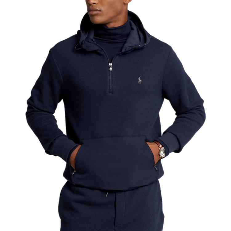 Ralph Lauren SS23 Solid Logo Embroidered Quarter-Zip Hoodie Navy Blue Men MNPOKNI16822598-410 圖 4