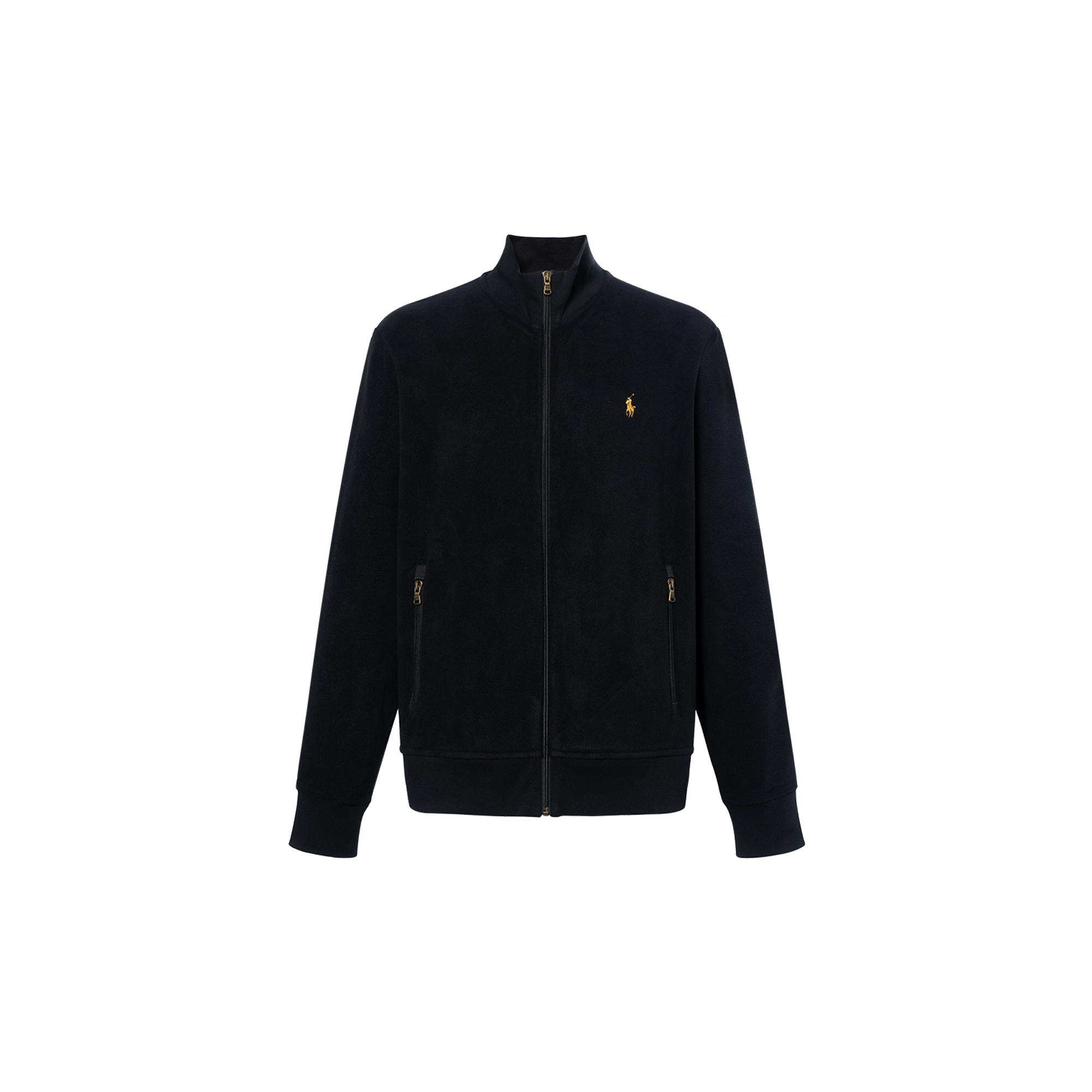 Ralph Lauren SS23 Solid Logo Embroidered Zip-Up Fleece Sweatshirt Black Mens 710857278-001