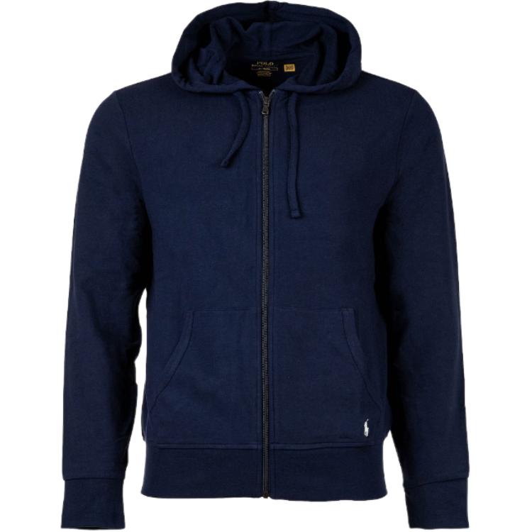 Ralph Lauren SS23 Solid Logo Embroidered Zip Drawstring Hoodie Navy Blue 714899623-002