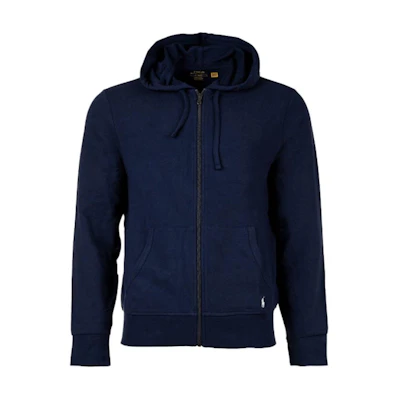 Ralph Lauren SS23 Solid Logo Embroidered Zip Drawstring Hoodie Navy Blue 714899623-002