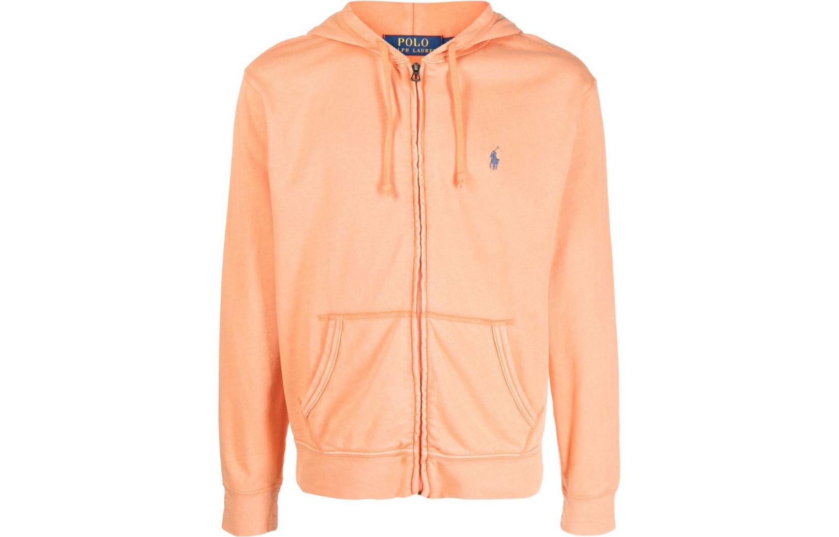 Ralph Lauren SS23 Solid Logo Embroidered Zip Hoodie Orange 710706348-015