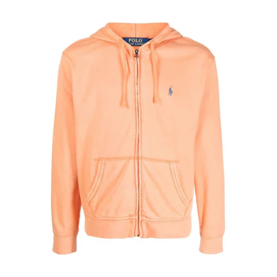 Ralph Lauren SS23 Solid Logo Embroidered Zip Hoodie Orange 710706348-015