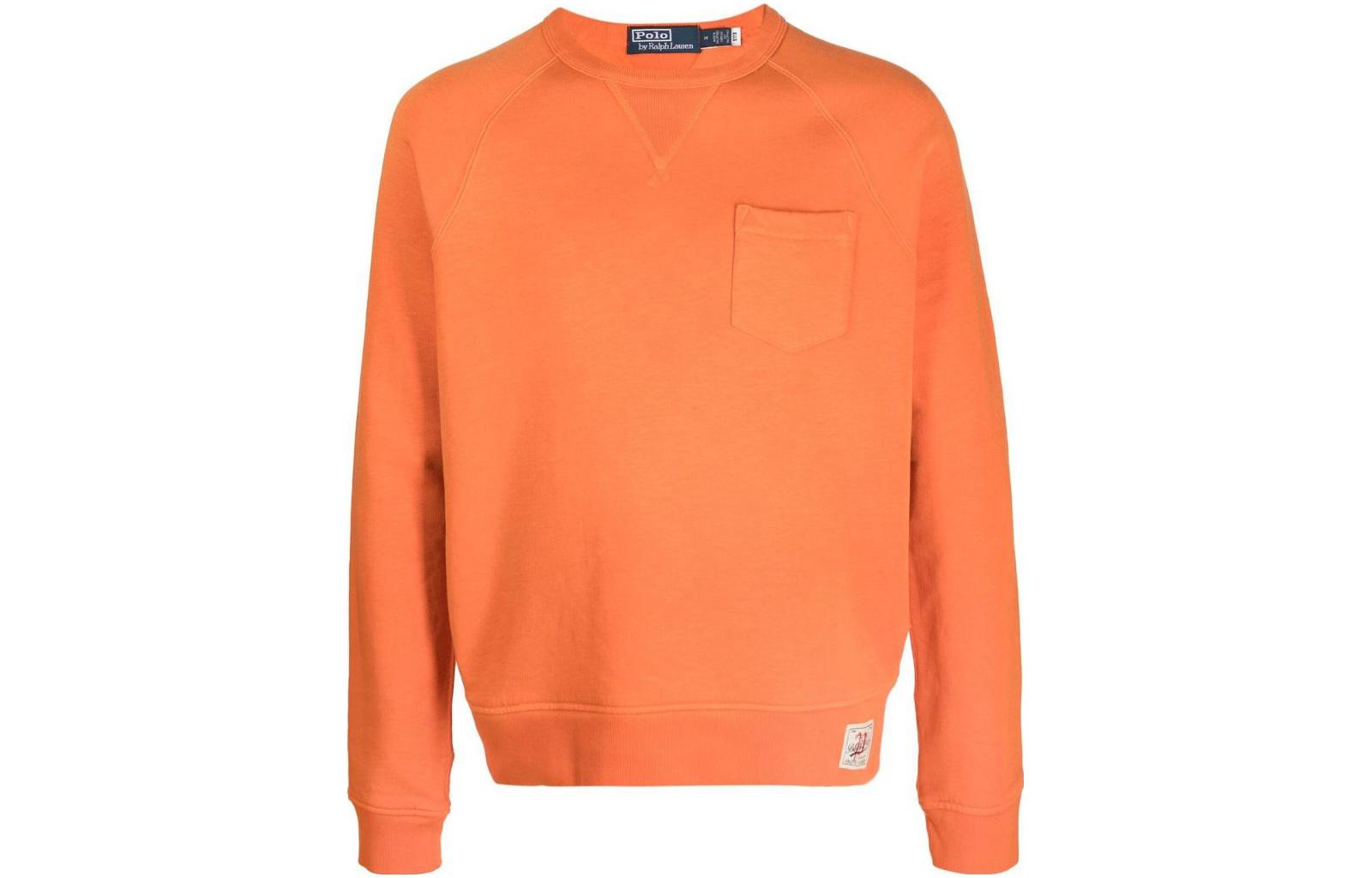 Ralph Lauren SS23 Solid Pocket Crewneck Sweatshirt Orange 710890866-001