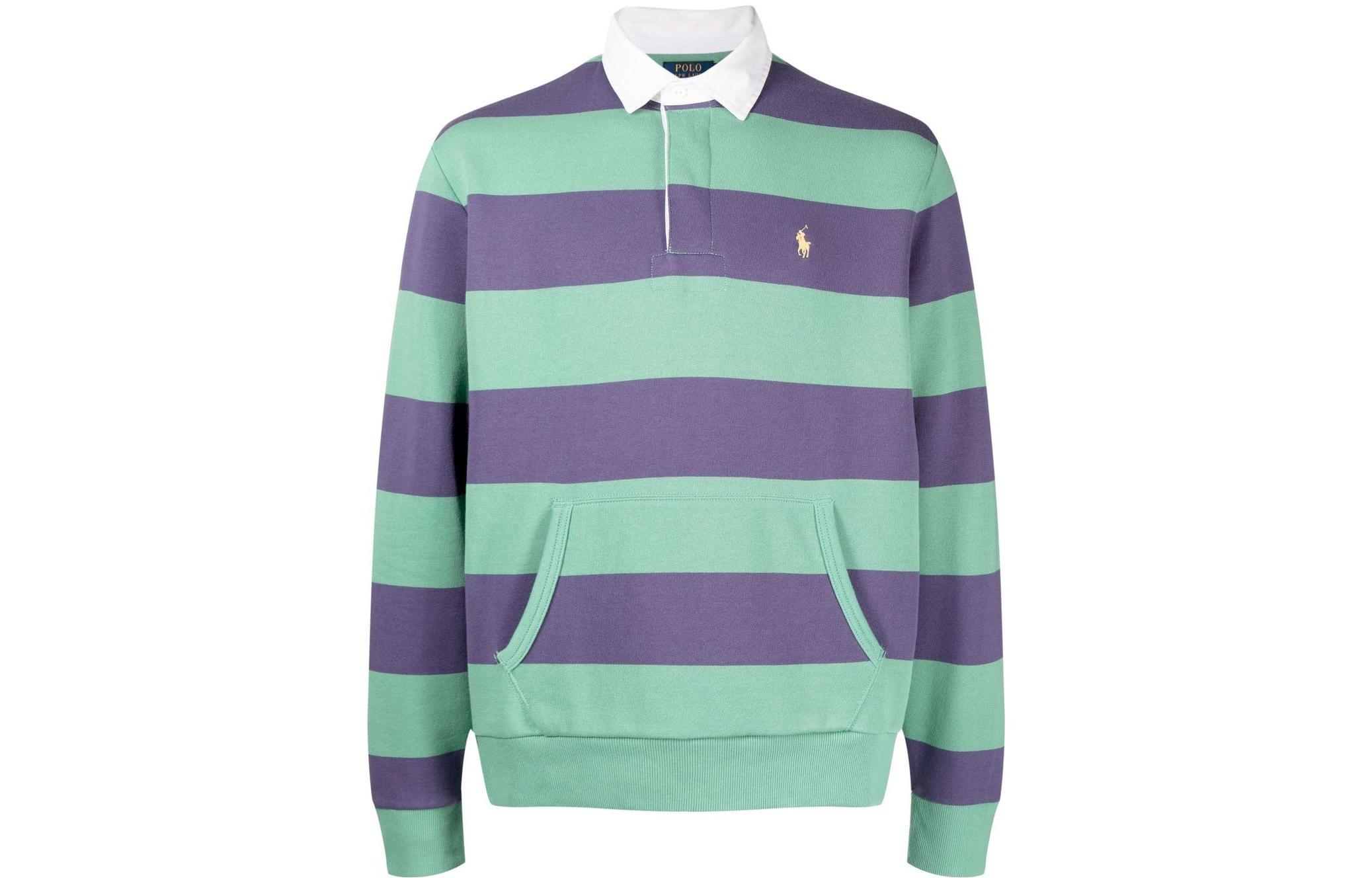 Ralph Lauren SS23 Striped Color-block Rugby Sweatshirt Green 710877029-003