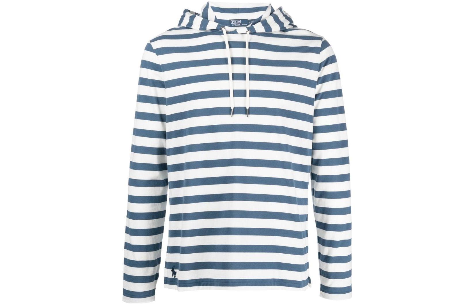 Ralph Lauren SS23 Striped Logo Embroidered Hoodie Blue 710901039-001
