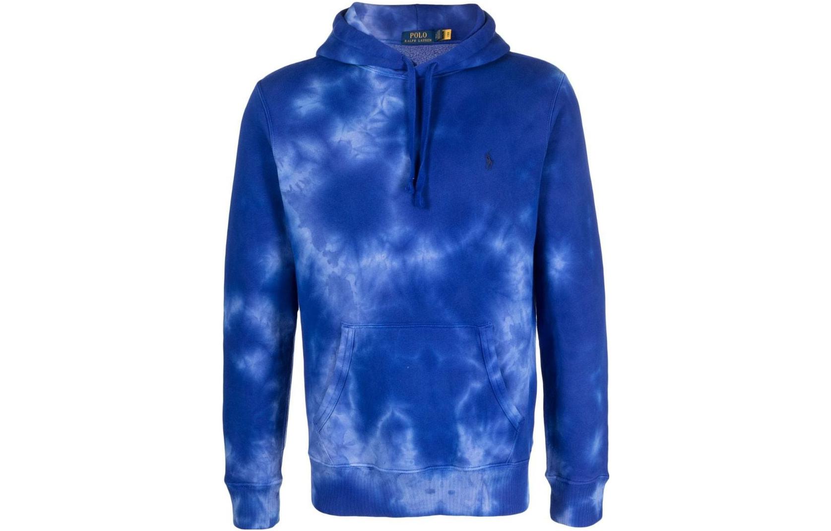 Ralph Lauren SS23 Tie-Dye Embroidered Logo Pullover Hoodie Blue 710890782-001