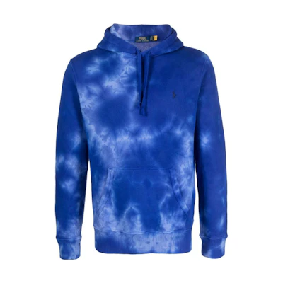 Ralph Lauren SS23 Tie-Dye Embroidered Logo Pullover Hoodie Blue 710890782-001