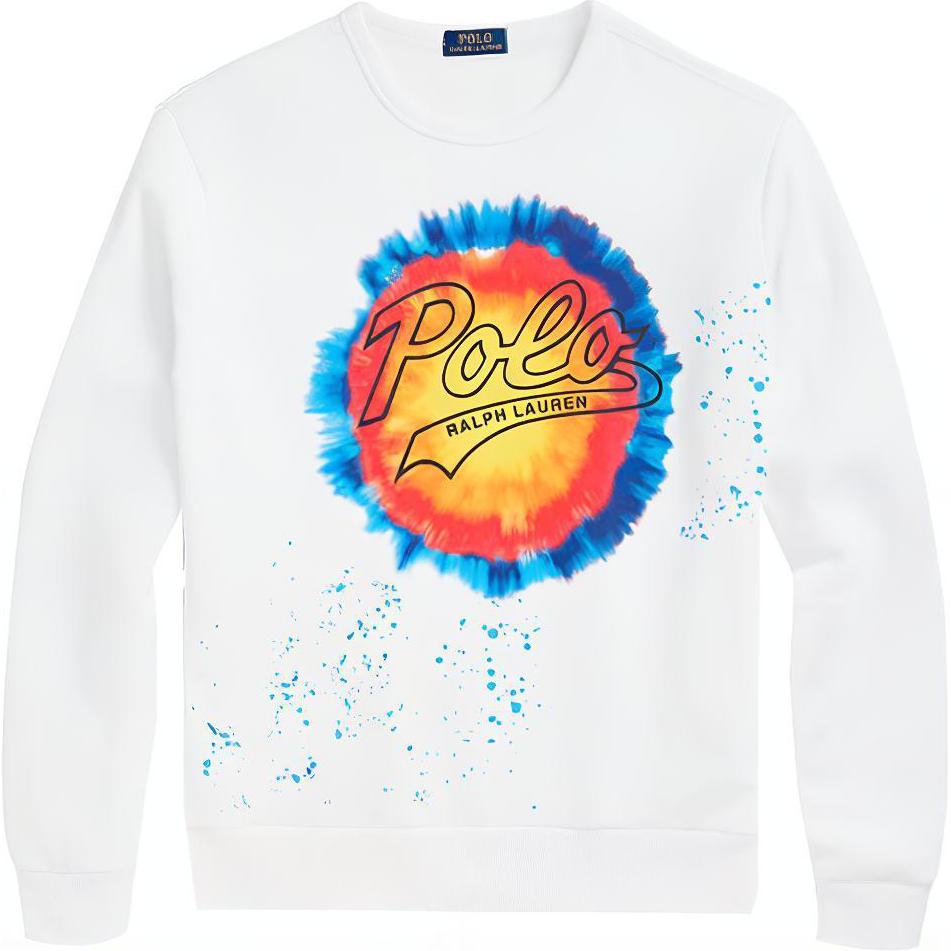 Ralph Lauren SS23 Tie-Dye Logo Crewneck Long Sleeve Sweatshirt White MNPOKNI16822724-100