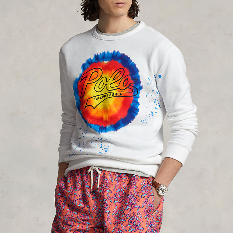Ralph Lauren SS23 Tie-Dye Logo Crewneck Long Sleeve Sweatshirt White MNPOKNI16822724-100 圖 5