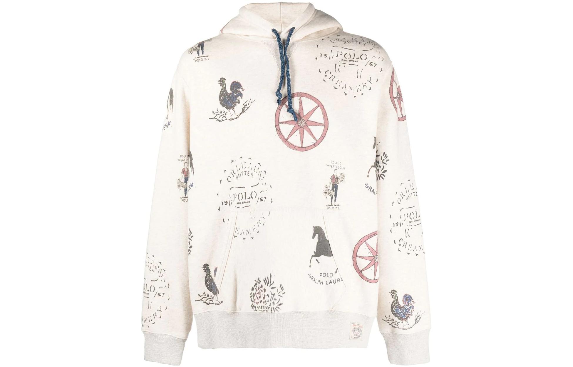 Ralph Lauren SS23 White Animal Print Hoodie Long Sleeve 710879075-001