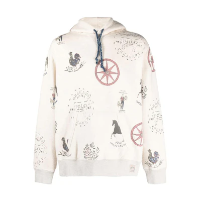 Ralph Lauren SS23 White Animal Print Hoodie Long Sleeve 710879075-001