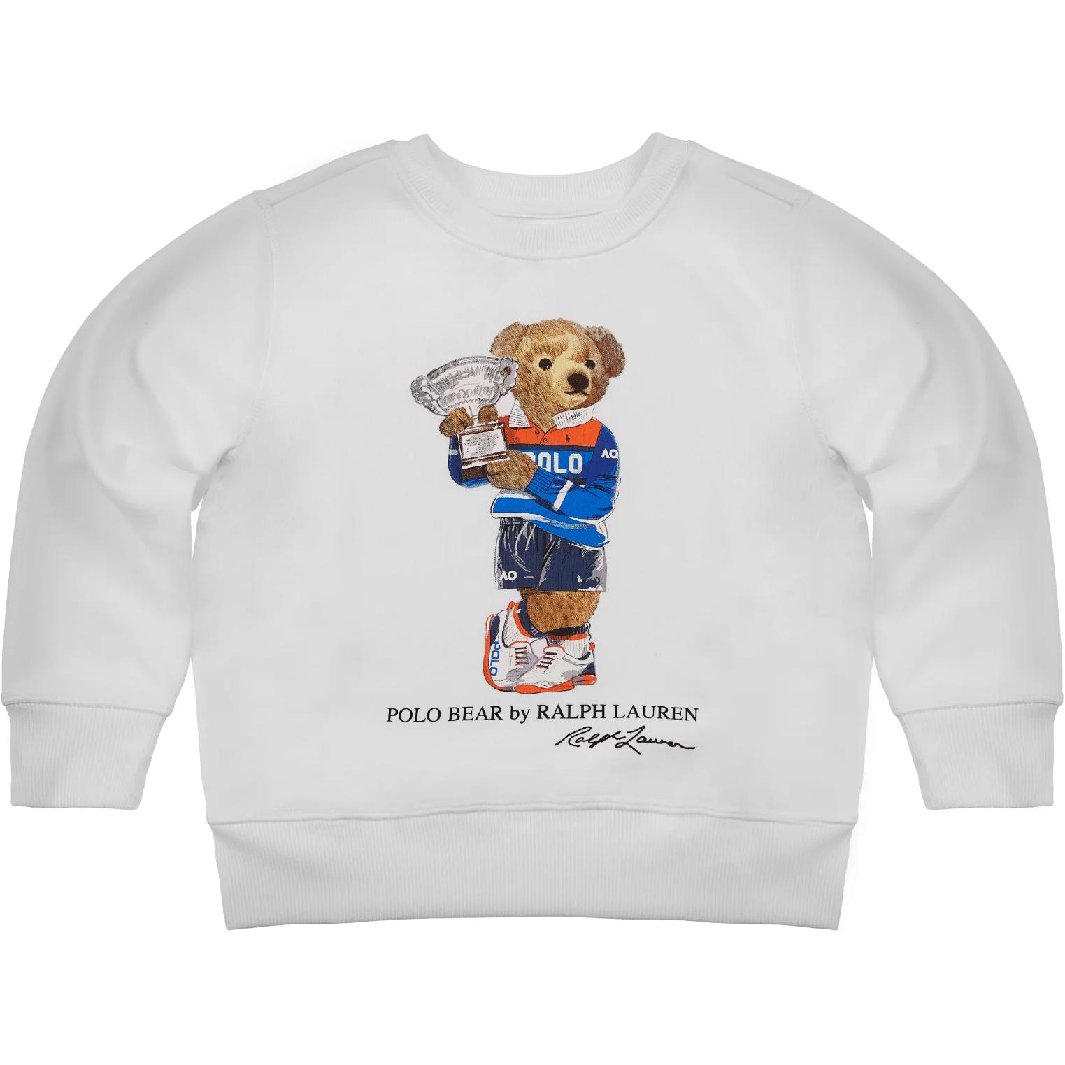 Ralph Lauren SS23 White Crewneck Sweatshirt with Bear Graphic MNPOKNI16821946-100