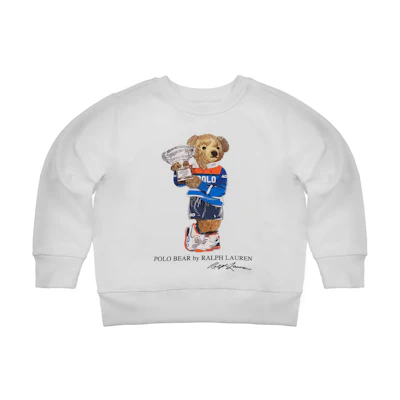 Ralph Lauren SS23 White Crewneck Sweatshirt with Bear Graphic MNPOKNI16821946-100