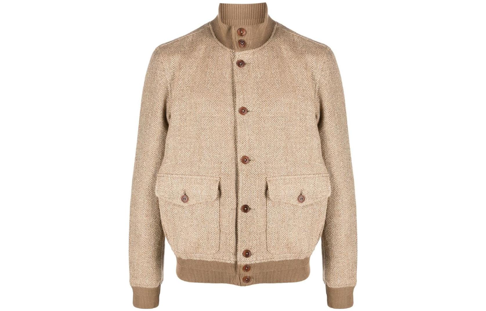 Ralph Lauren SS23 Zigzag High-Neck Aviator Jacket Brown 710901345-001