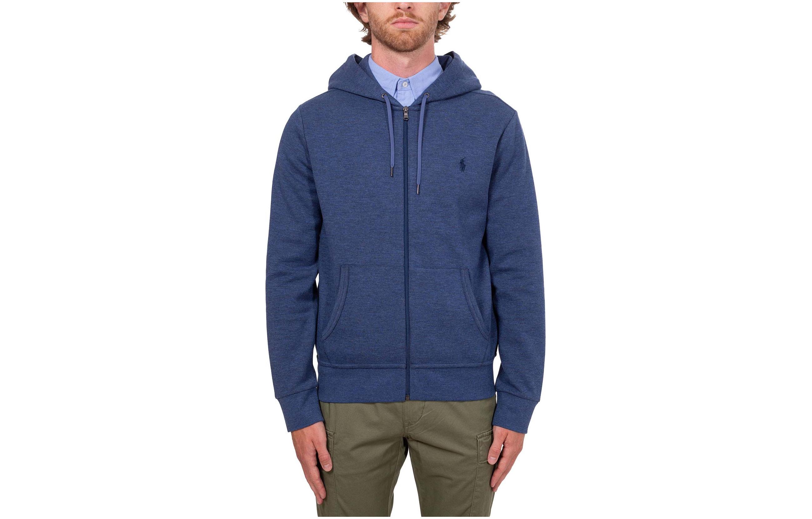 Ralph Lauren SS24 Blue Hoodie with Pony Embroidery and Full Zip 710652313-047