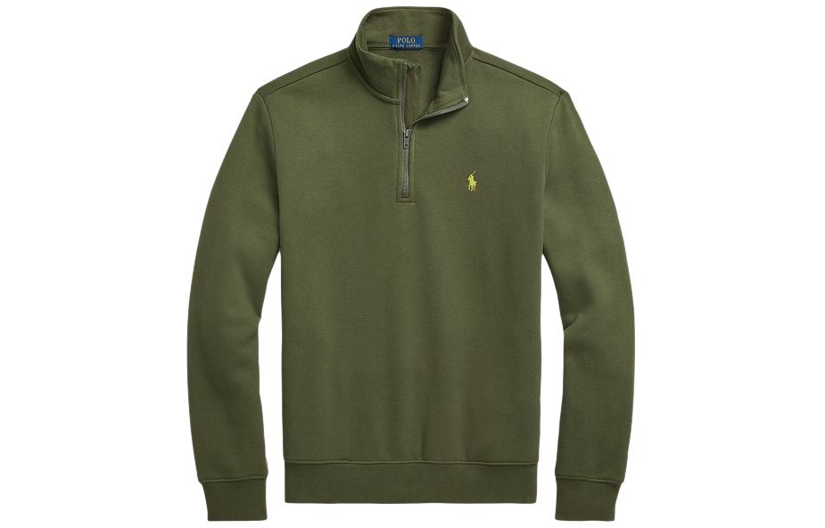 Order Ralph Lauren SS24 Baju Sweatshirt Leher Separuh Sulam Logo Hijau MNPOKNI16823467-300