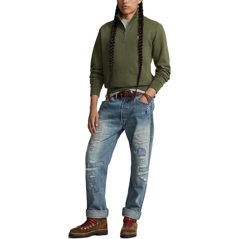 Lookbook Ralph Lauren SS24 Baju Sweatshirt Leher Separuh Sulam Logo Hijau MNPOKNI16823467-300