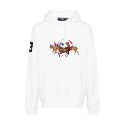 Ralph Lauren SS24 Equestrian Embroidered Loose Hoodie Men’s White 710935536-001