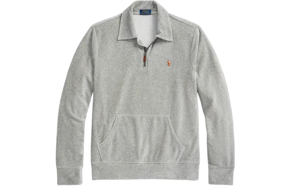 Ralph Lauren SS24 Knit Corduroy Quarter-Zip Pullover Grey Sweatshirt MNPOKNI16823-342