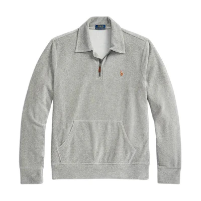 Ralph Lauren SS24 Knit Corduroy Quarter-Zip Pullover Grey Sweatshirt MNPOKNI16823-342
