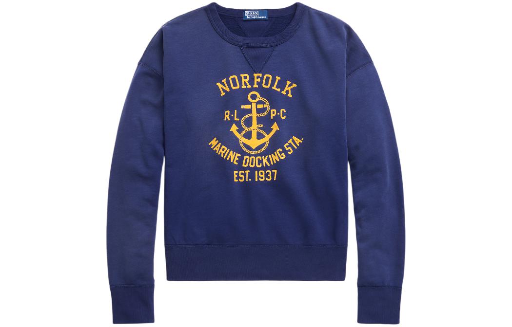 Ralph Lauren SS24 Letter-Print Crewneck Long Sleeve Sweatshirt Men Deep Cobalt Blue MNPOKNI16823538-400