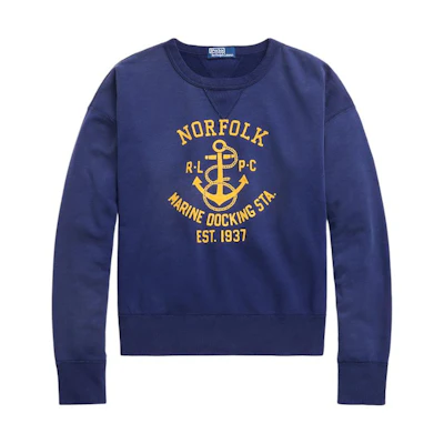 Ralph Lauren SS24 Letter-Print Crewneck Long Sleeve Sweatshirt Men Deep Cobalt Blue MNPOKNI16823538-400