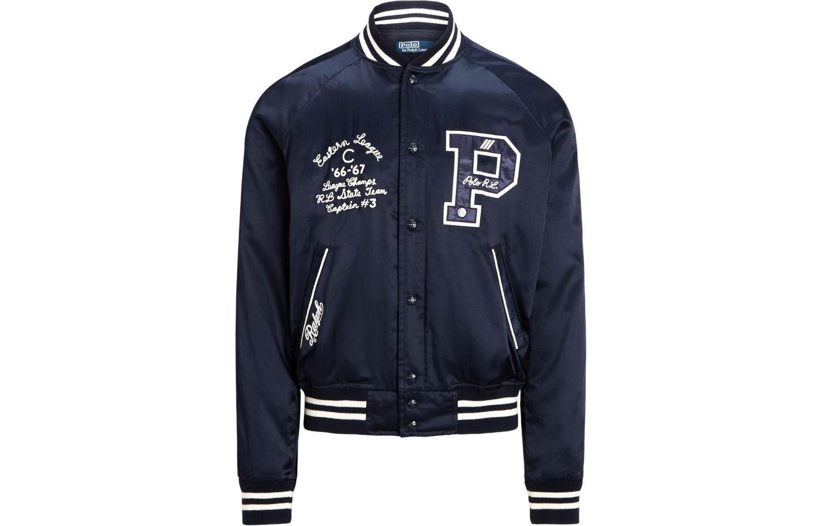 Ralph Lauren SS24 Letter Embroidered Navy Blue Bomber Jacket 710928534-001