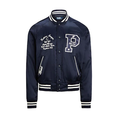 Ralph Lauren SS24 Letter Embroidered Navy Blue Bomber Jacket 710928534-001
