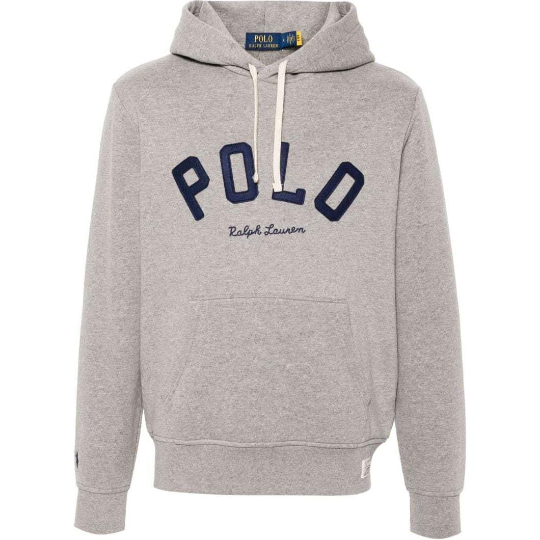 Order Ralph Lauren SS24 Letter Patch Hoodie Kelabu Abu-Abu dengan Tali Serut 710952040-003