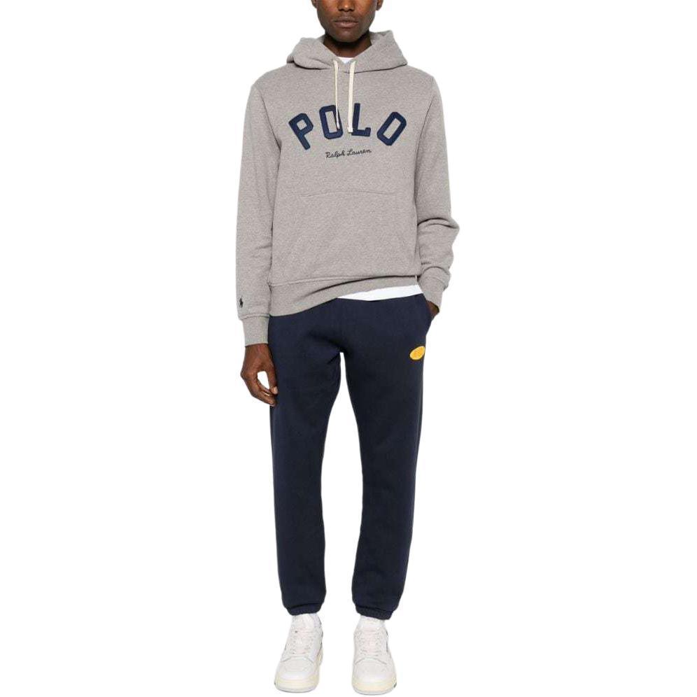 Lookbook Ralph Lauren SS24 Letter Patch Hoodie Kelabu Abu-Abu dengan Tali Serut 710952040-003