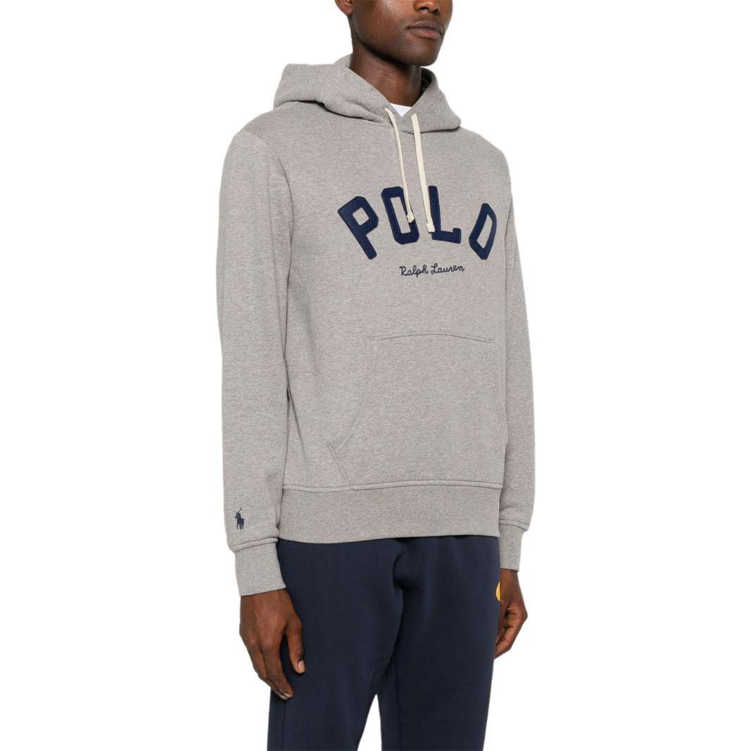 Purchase Ralph Lauren SS24 Letter Patch Hoodie Kelabu Abu-Abu dengan Tali Serut 710952040-003