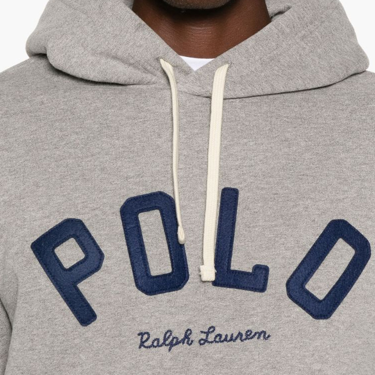 Details for Ralph Lauren SS24 Letter Patch Hoodie Kelabu Abu-Abu dengan Tali Serut 710952040-003