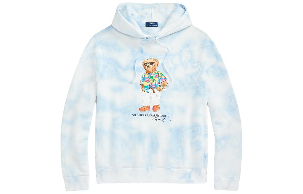 Ralph Lauren SS24 Letter Teddy Tie-Dye Hoodie - Light Blue MNPOKNI16823610-400