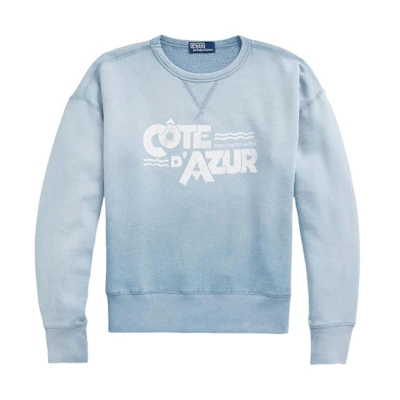 Ralph Lauren SS24 Light Blue Letter Print Crewneck Long Sleeve Sweatshirt 710936361-001
