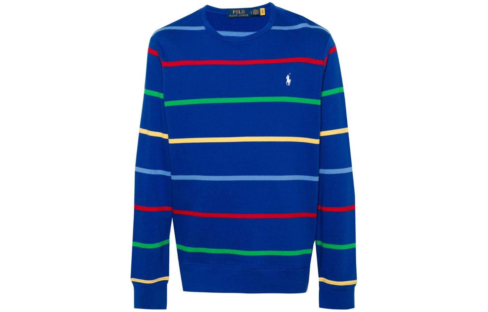 Ralph Lauren SS24 Logo Embroidered Striped Loose Sweatshirt Navy Blue 710926412-001