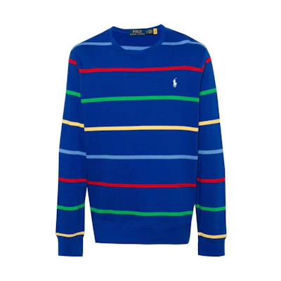 Ralph Lauren SS24 Logo Embroidered Striped Loose Sweatshirt Navy Blue 710926412-001