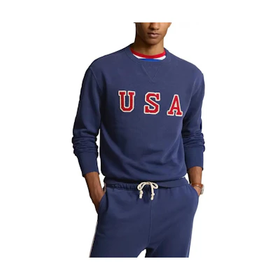 Ralph Lauren SS24 Navy Blue Letter Print Crewneck Pullover Sweatshirt Men 200938508