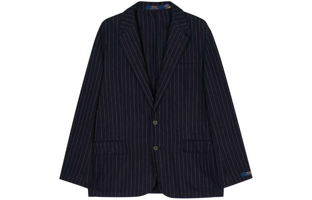 Ralph Lauren SS24 Navy Blue Striped Single-Breasted Long Sleeve Jacket 715935006-NAVY