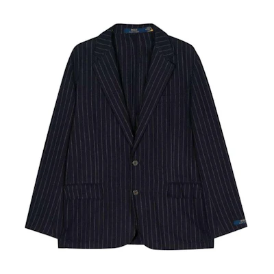 Ralph Lauren SS24 Navy Blue Striped Single-Breasted Long Sleeve Jacket 715935006-NAVY