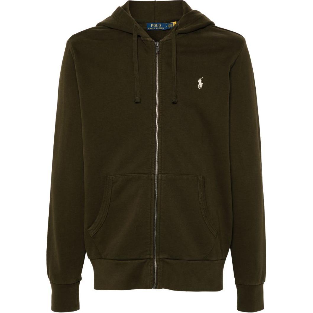Ralph Lauren SS24 Olive Green Embroidered Pony Logo Zip-Up Loose Sweatshirt Men 710916692-OLIVE